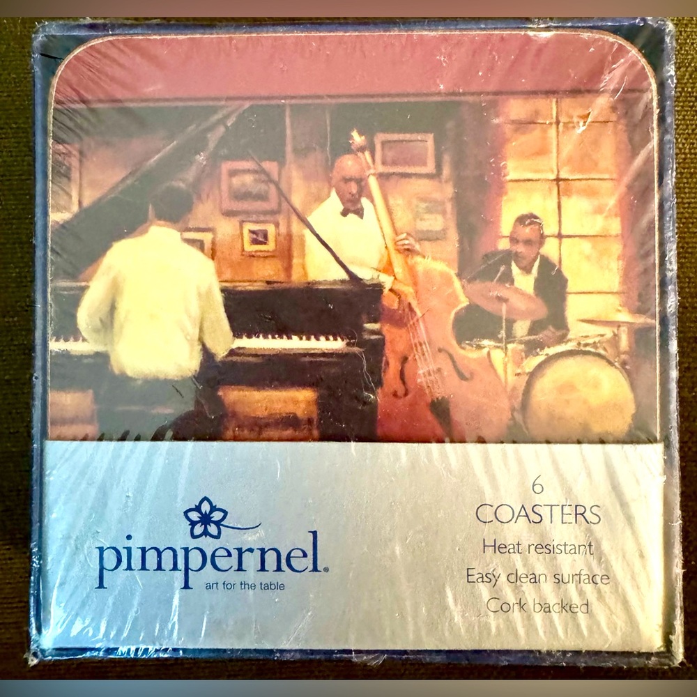Pimpernel Cafe Cork Square Backed Coasters Jazz Night Set of 6 New Sealed